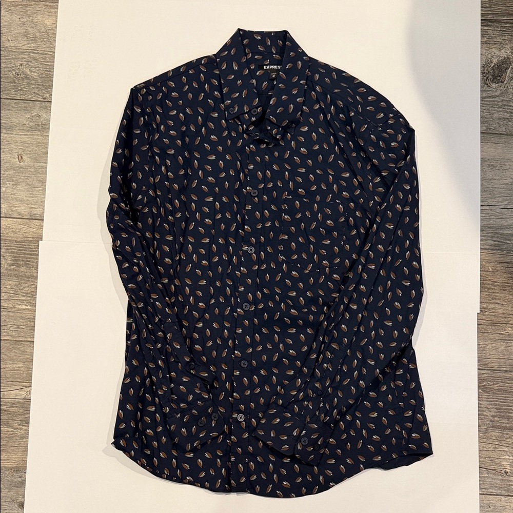 Express Men's Navy Leaf Print Shirt